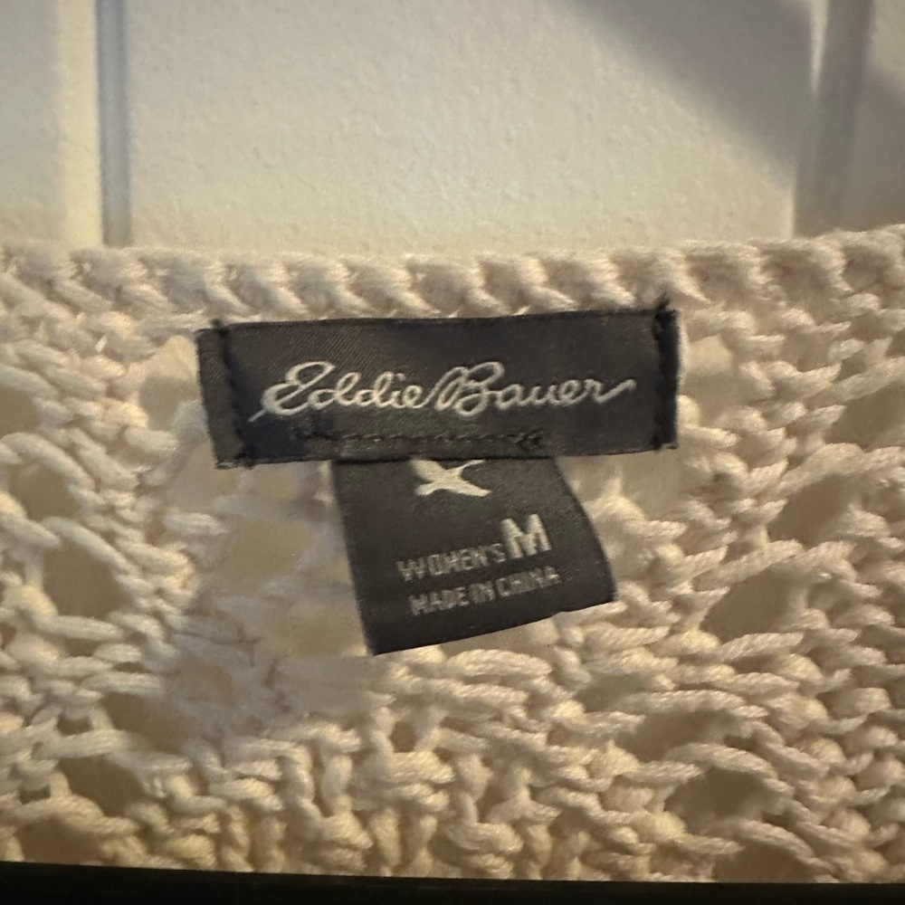 Eddie Bauer Cream Open Knit Cotton Sweater  M Coastal Grandma Cottagecore Boho - Picture 2 of 5